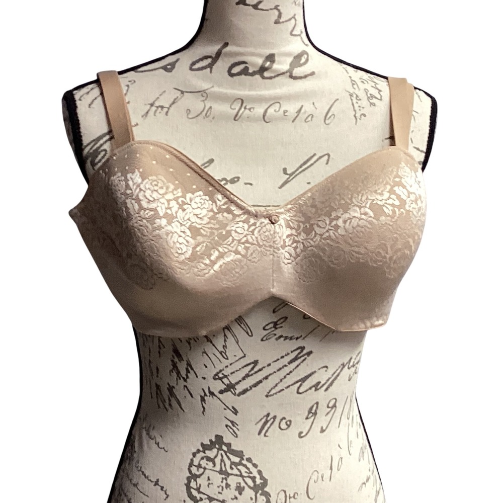 Soma Stunning Support Strapless‎ Bra Floral Beige Comfortable 42D Straps Detach